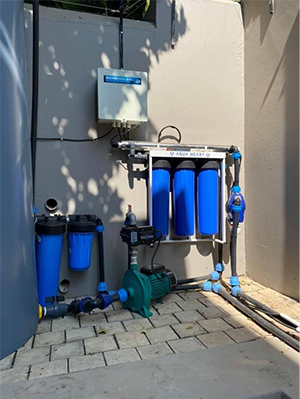 Complete borehole water filtration system installed indoors