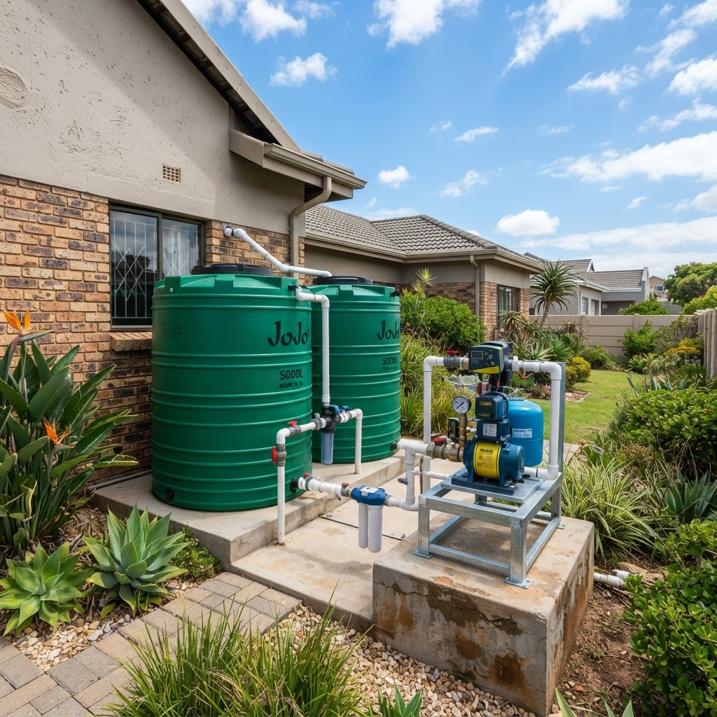 Water storage tanks connected to a booster pump system