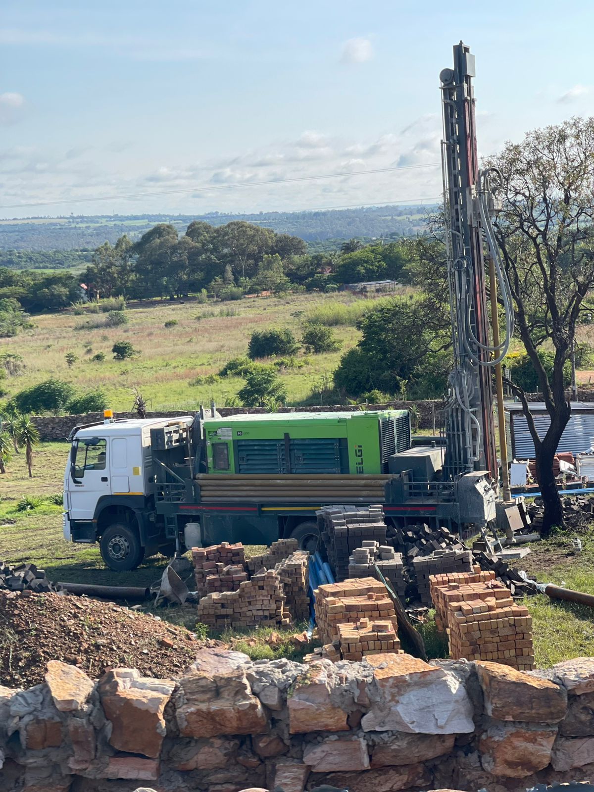 Our drilling rig truck onsite for a borehole drilling job in Gauteng